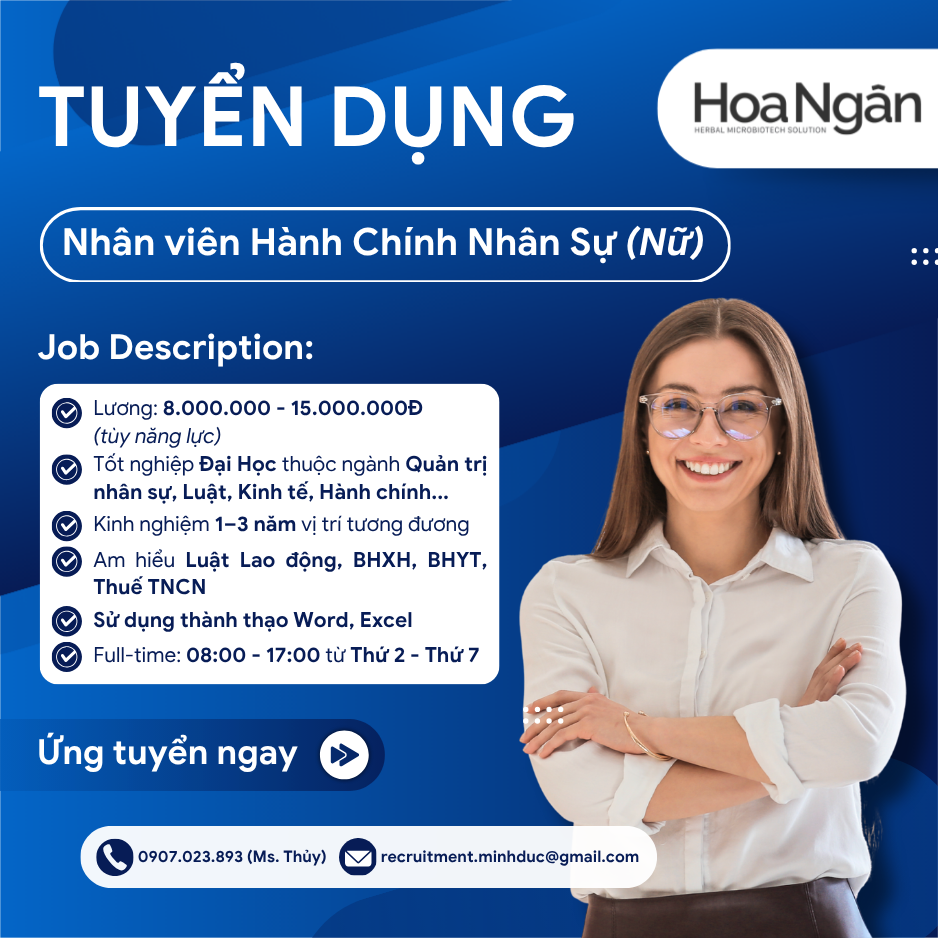 TUYỂN DỤNG NHÂN VIÊN HÀNH CHÍNH NHÂN SỰ (NỮ)
