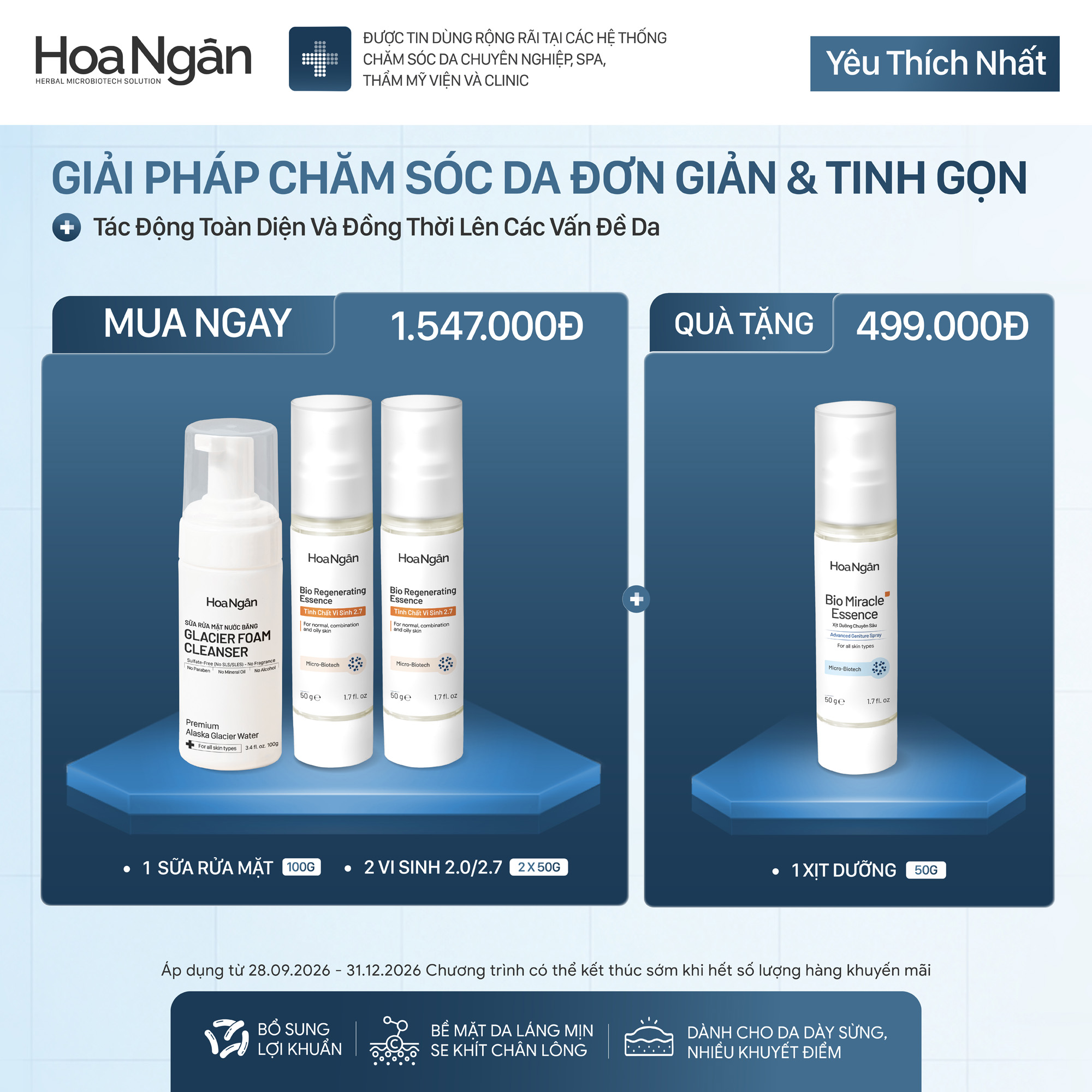 Combo Khuyến Mãi 3 - Giải Pháp Chăm Sóc Da Đơn Giản & Tinh Gọn Hoa Ngân